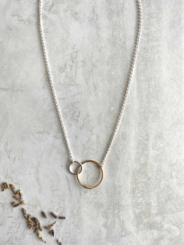 Gold fill and sterling silver interlocking circles on Love necklace