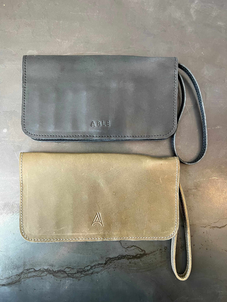 Able Alem Snap Wallet Wristlet with Strap in olive and black