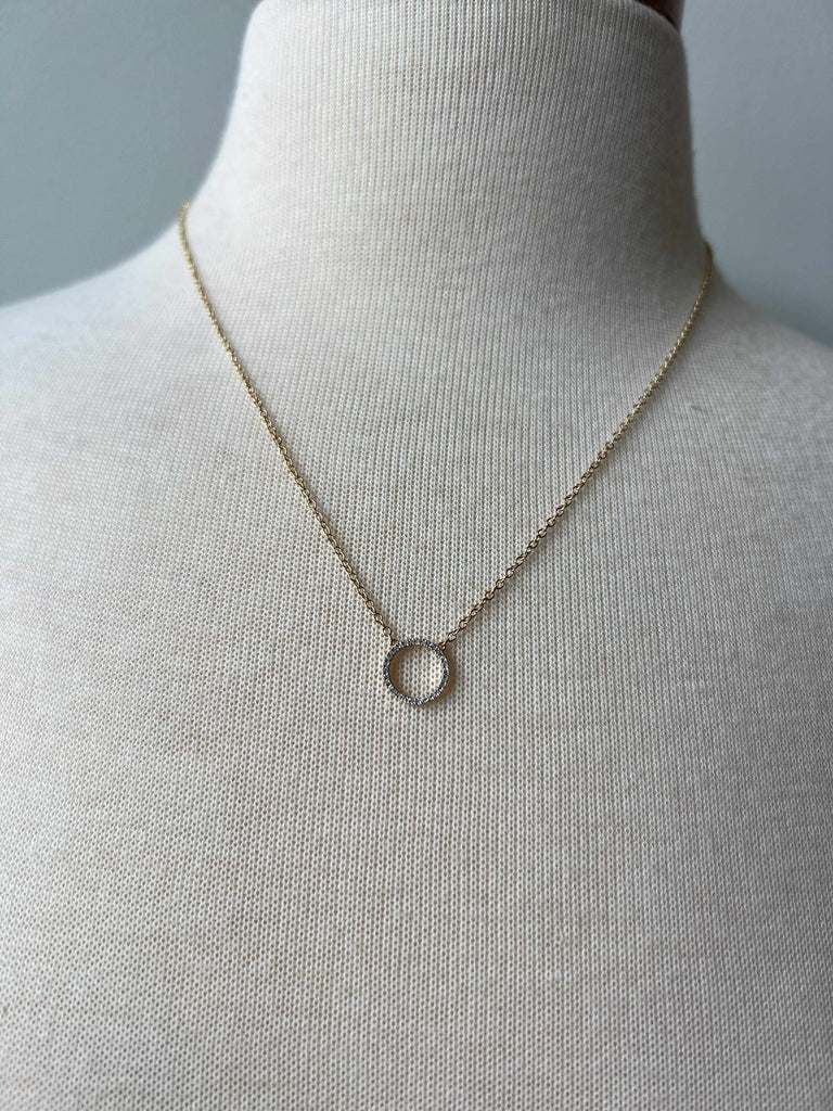 Open Circle Diamond Necklace in 14K Gold Plated Sterling on Mannequin
