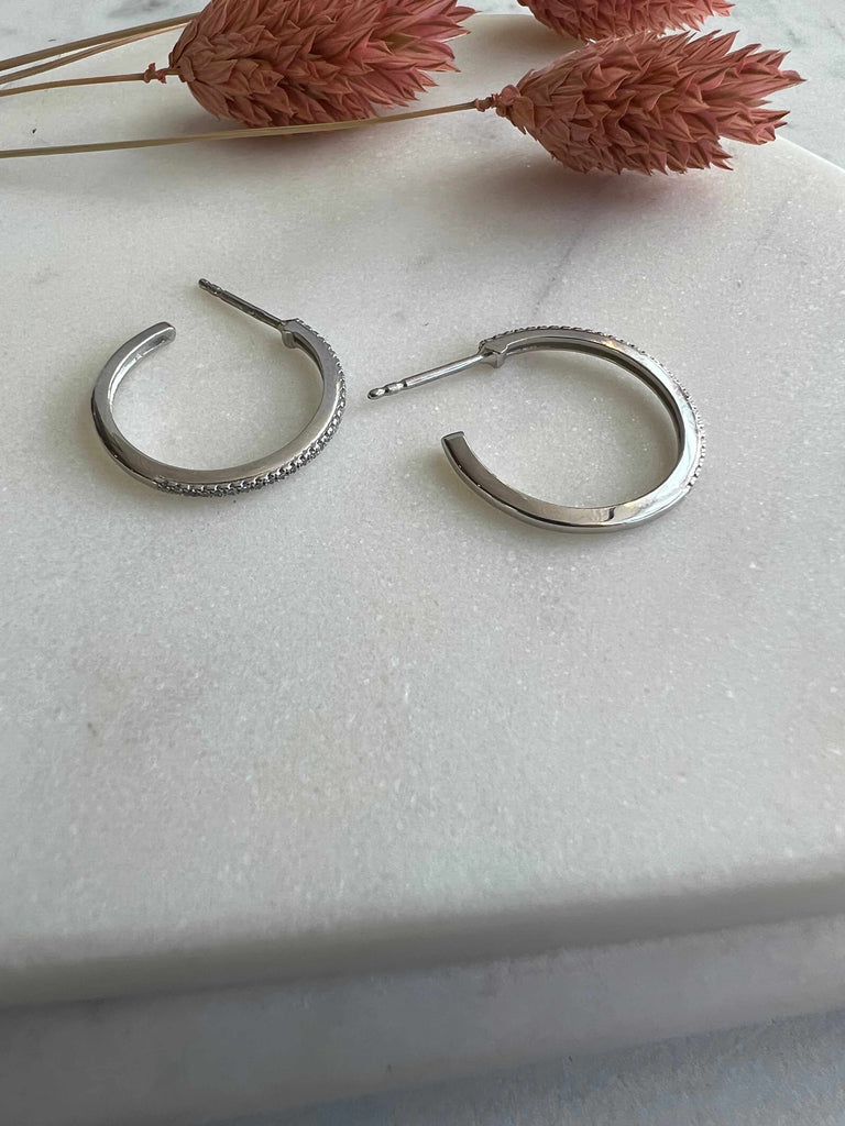 Sterling Silver Small Diamond Hoops