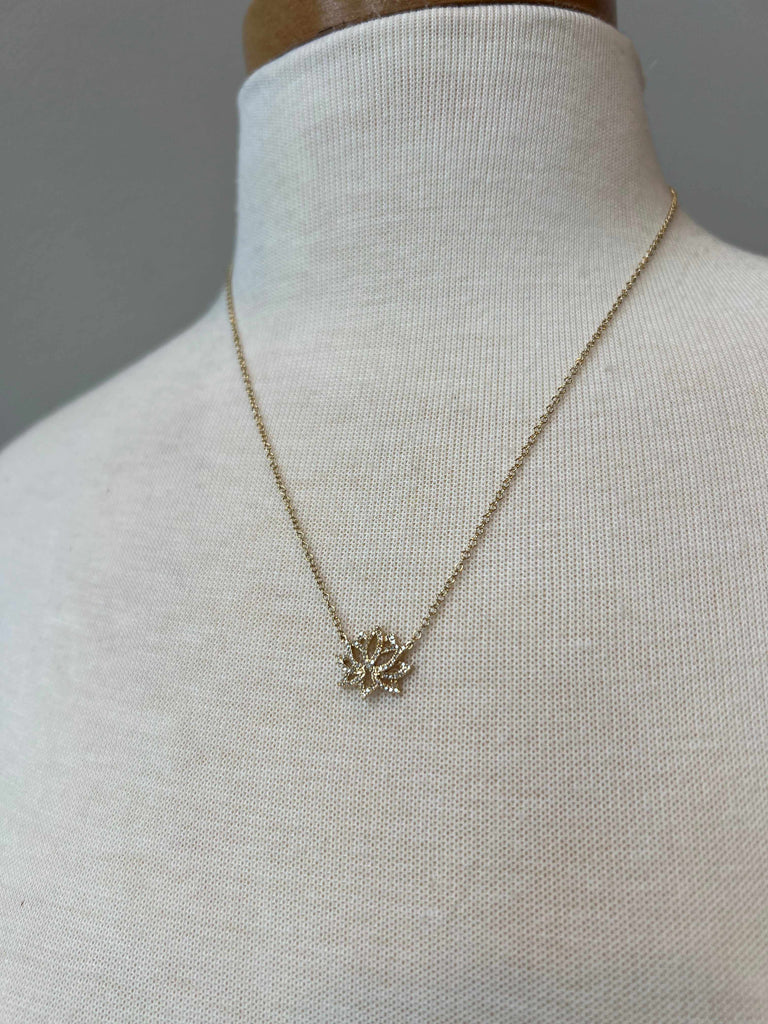 14k gold plated sterling Blooming Lotus Diamond Necklace on mannequin