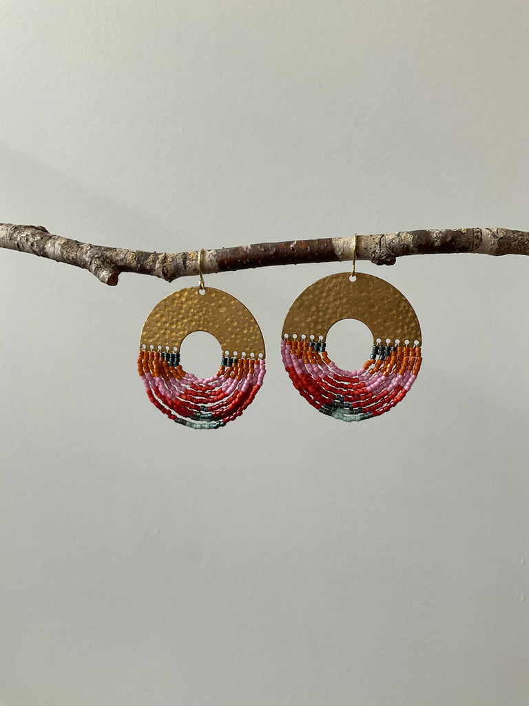 Circular Beaded Fringe Earrings