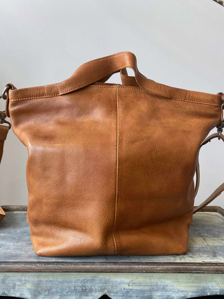 Back of Latico leather Bianca cognac tote and crossbody bag