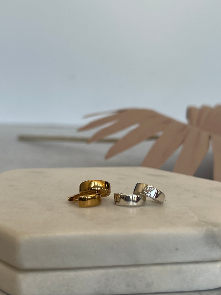 Perfect Little Huggie Earrings in gold plated and sterling silver