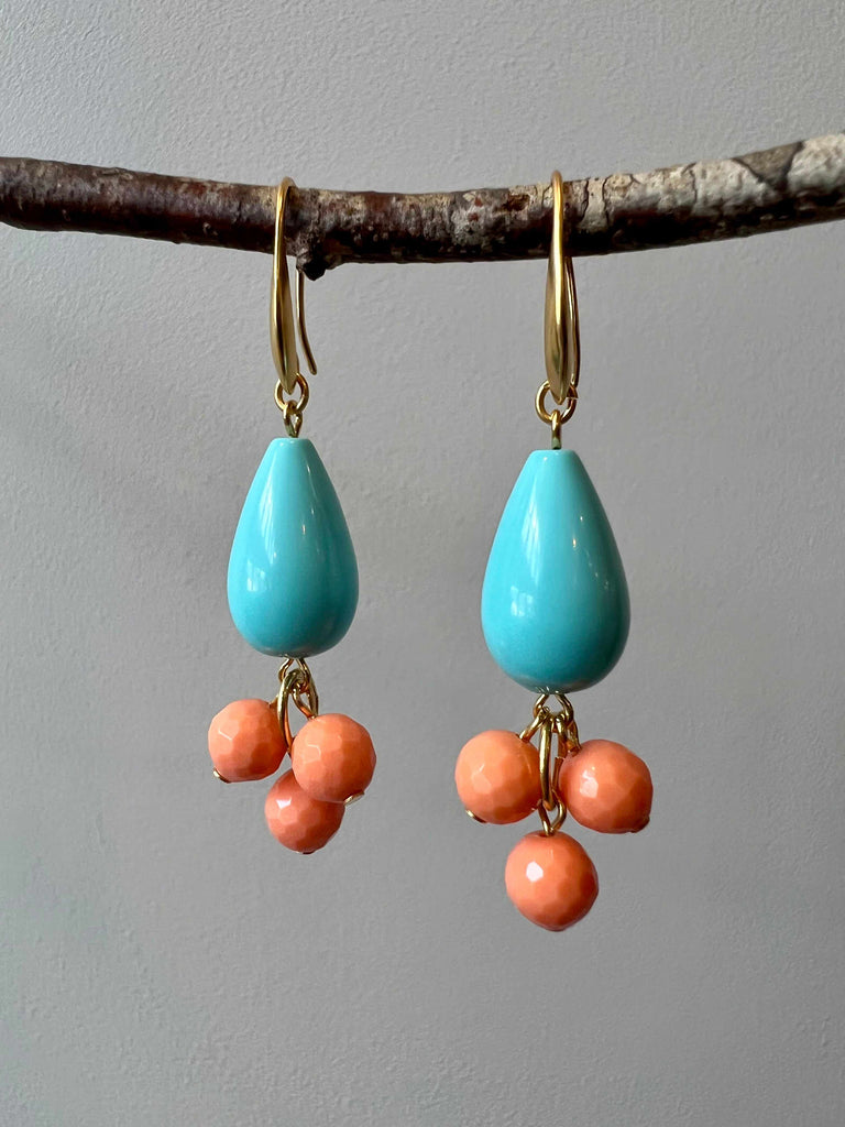 Turquoise and Salmon Glass Earrings