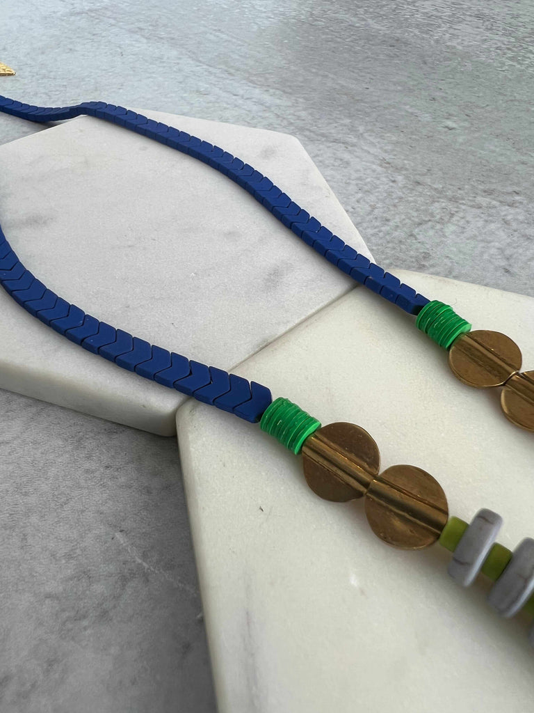 Blue, Green, and Gray Long Necklace