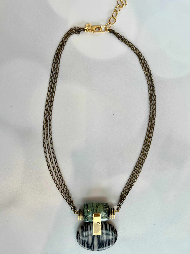 Jasper and Double Chain Statement Necklace