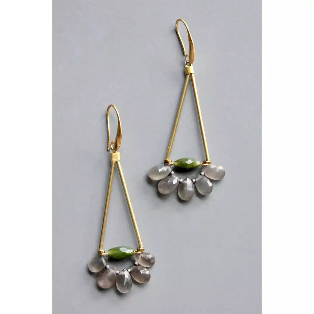 Moonstone and Jade Dangle Earrings