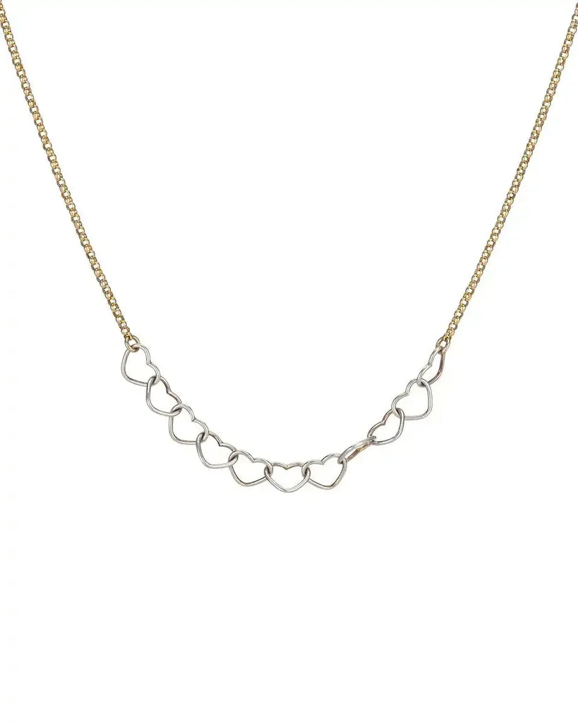 Necklace with heart-shaped links on a white background
