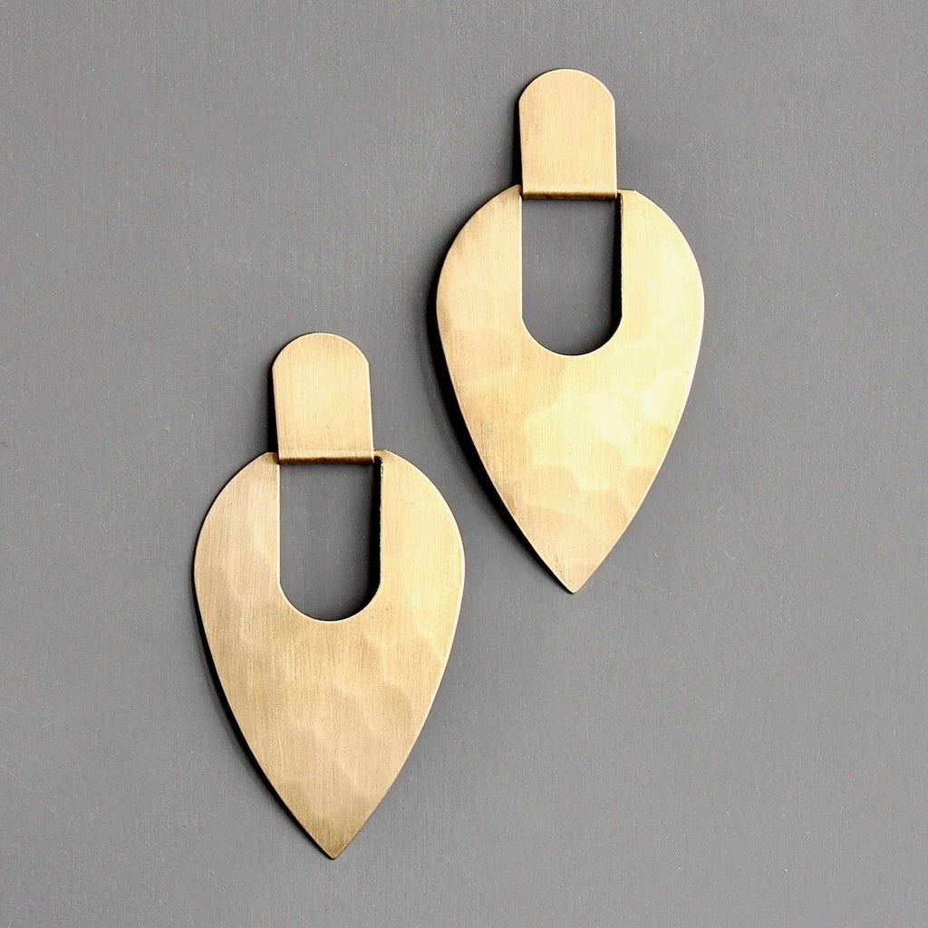 Handmade Geometric Hammered Brass Post Earrings