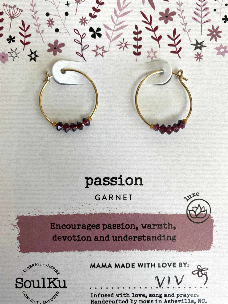 SoulKu Gemstone Hoop Earrings in garnet for passion