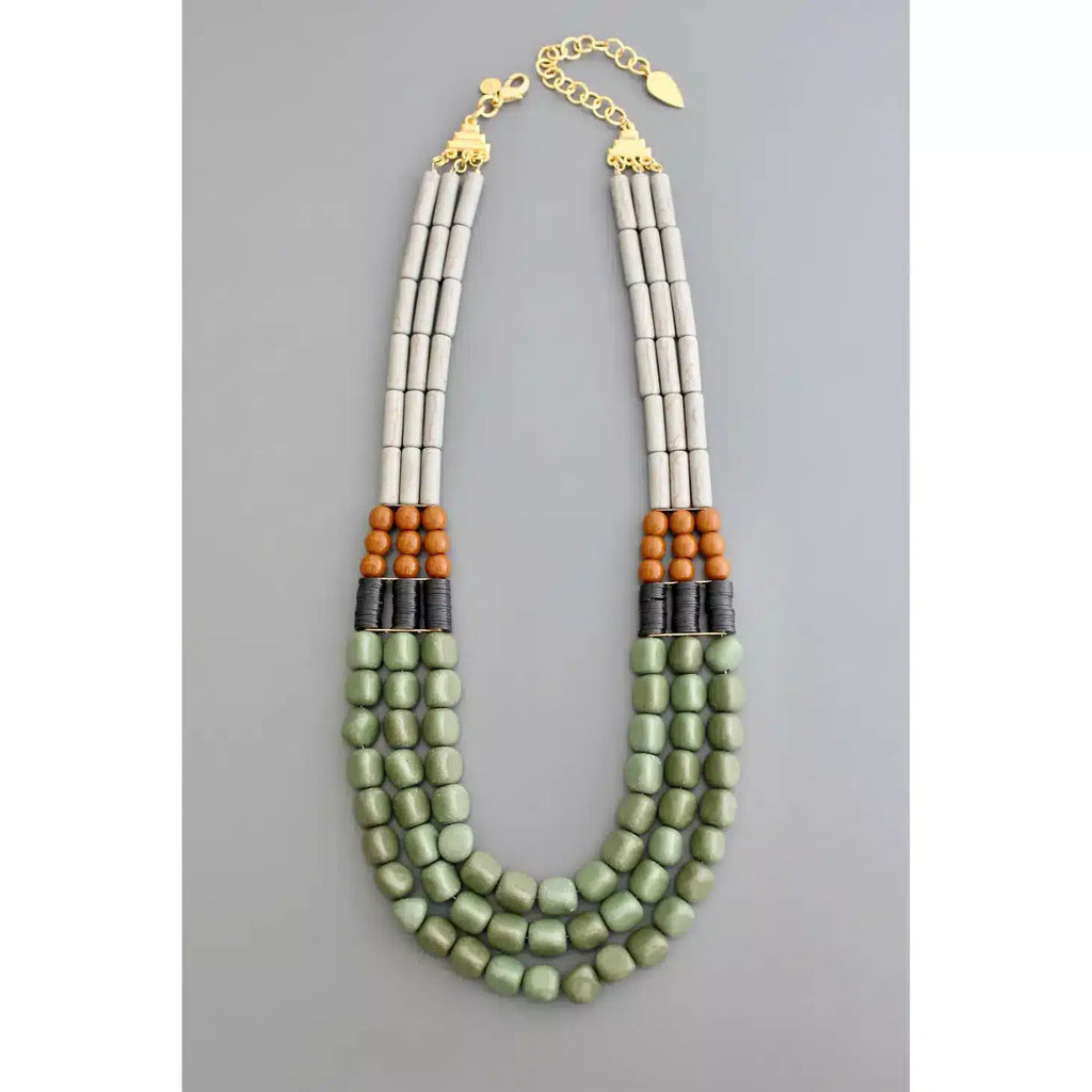 Three Strand Gray and Green Necklace