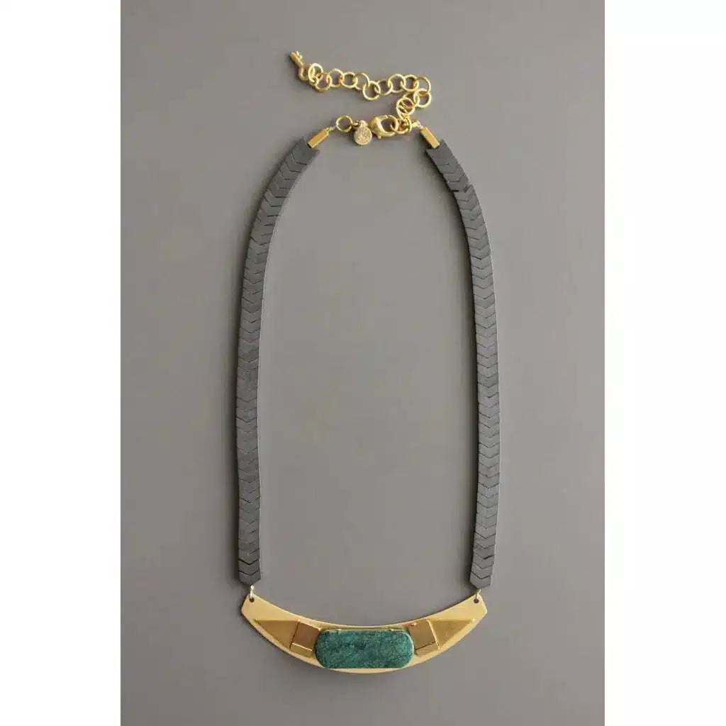 Green Turquoise and Brass Collar Necklace