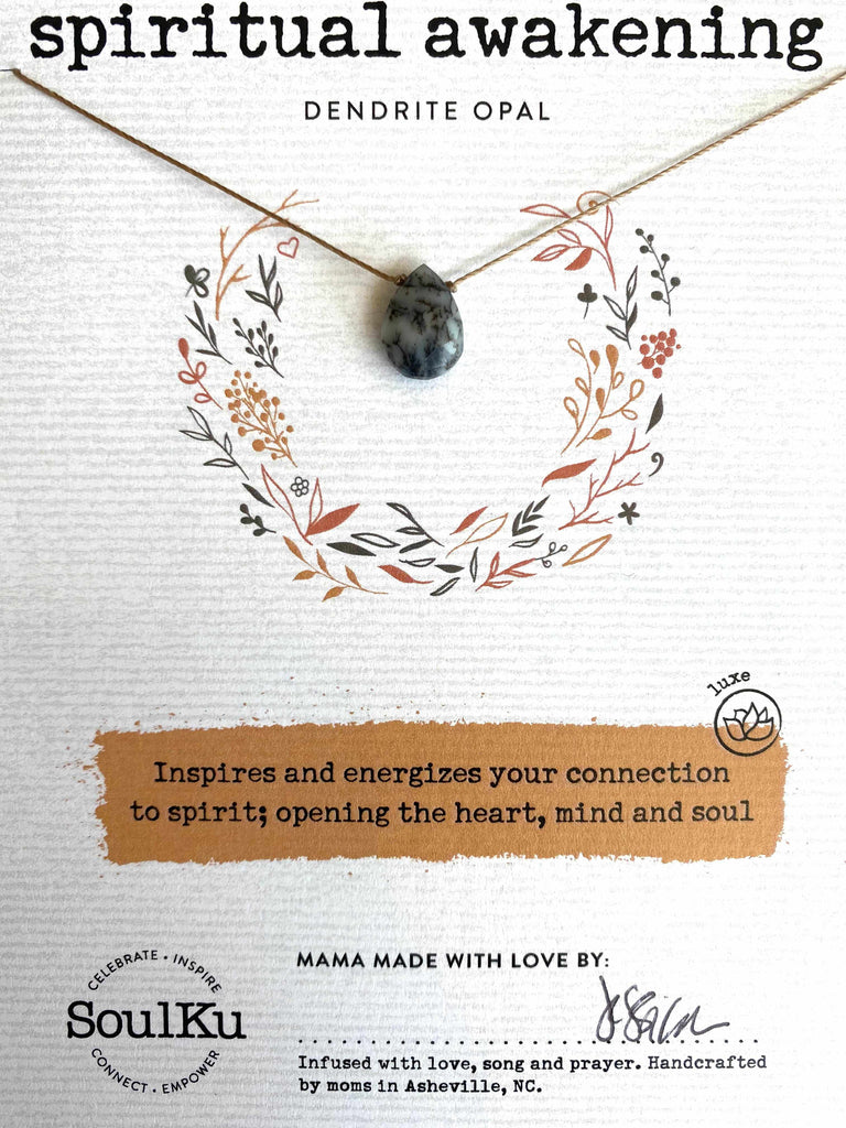 Luxe gemstone necklace in dendrite opal for spiritual awakening