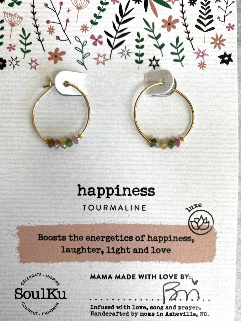 SoulKu Gemstone Hoop Earrings in rainbow tourmaline for happiness