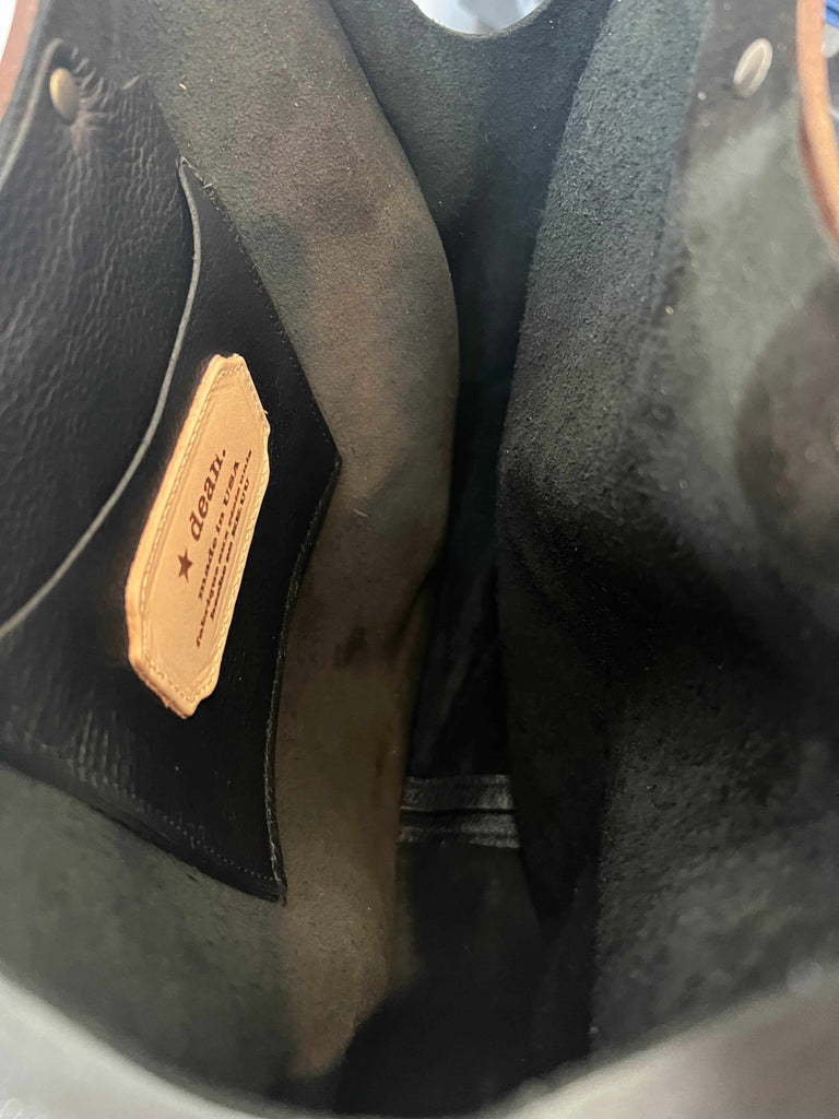 Inside of leather teardrop handbag from dean accessories