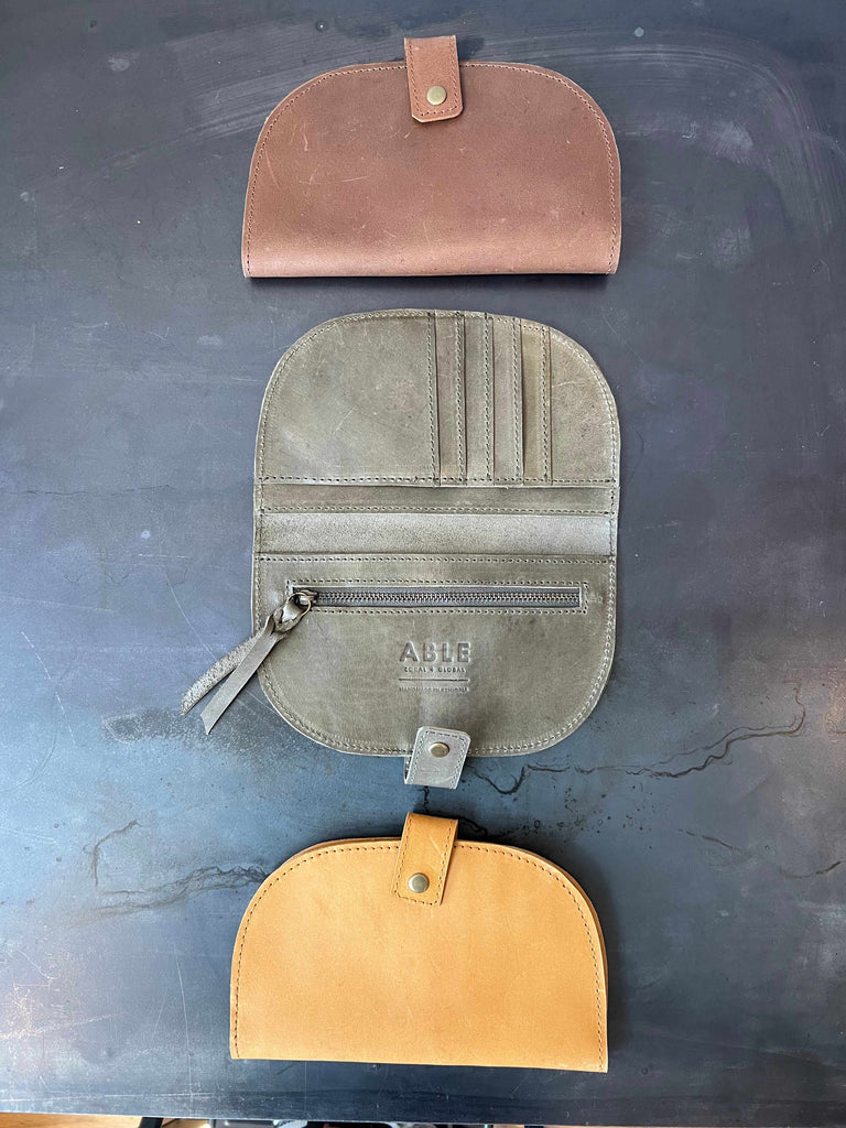 Able Marisol wallet in whisky, olive, and cognac