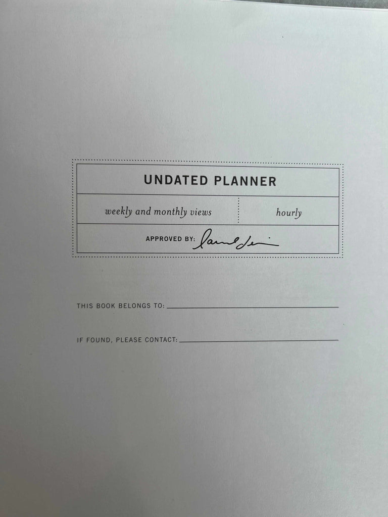 Inside Cover of Undated Planner
