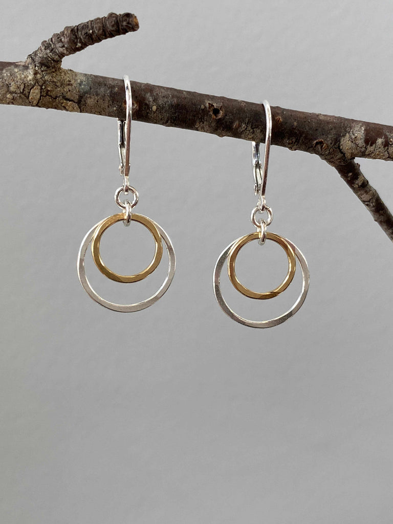 Gold Fill and Sterling Silver Hammered Circle Glow Earrings