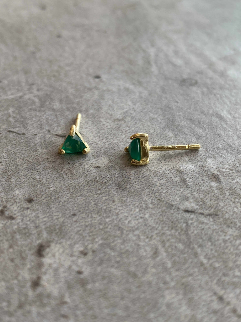 Mini Energy Gemstone Earring Studs in green onyx for abundance