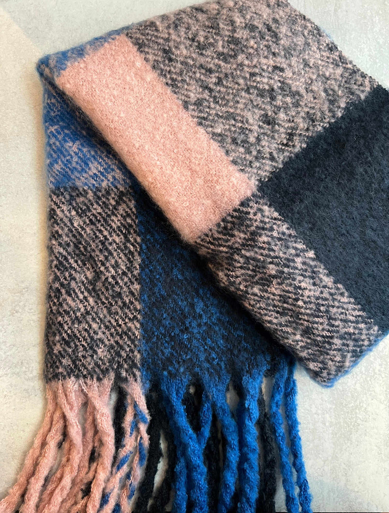 Folded Luiza Scarf in blue and pink colorblock