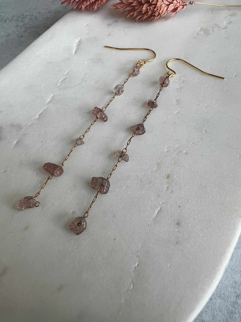 Gemstone Chip Dangle Earrings in rose quartz