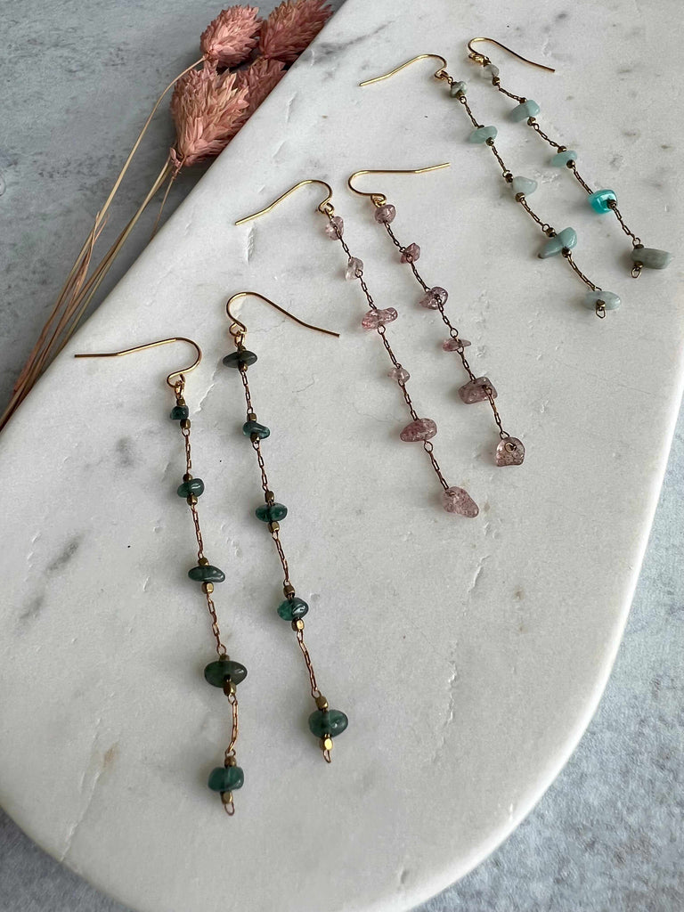 Gemstone Chip Dangle Earrings in three stone options