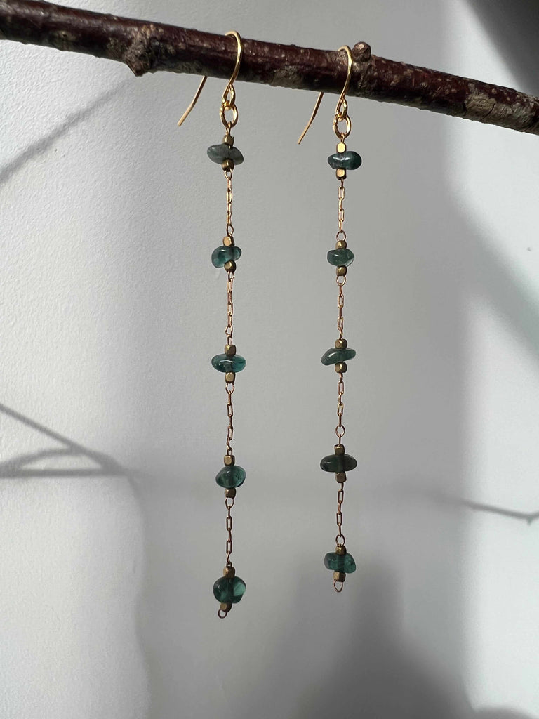 Gemstone Chip Dangle Earrings in jade dark green