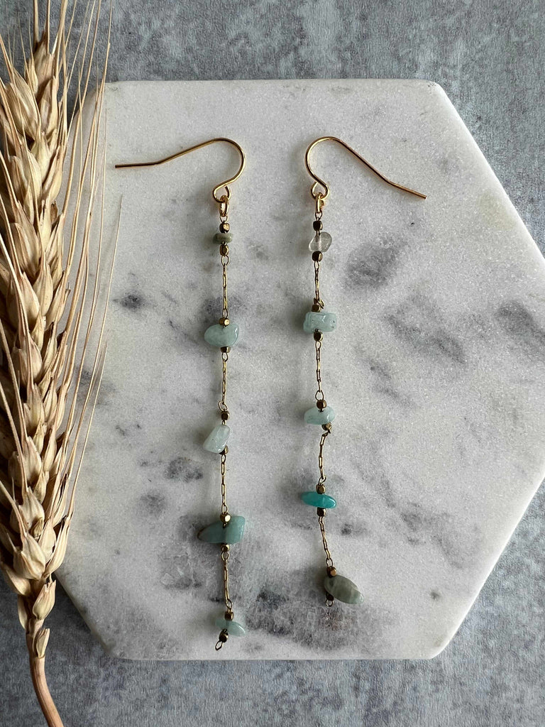 Gemstone Chip Dangle Earrings in aventurine