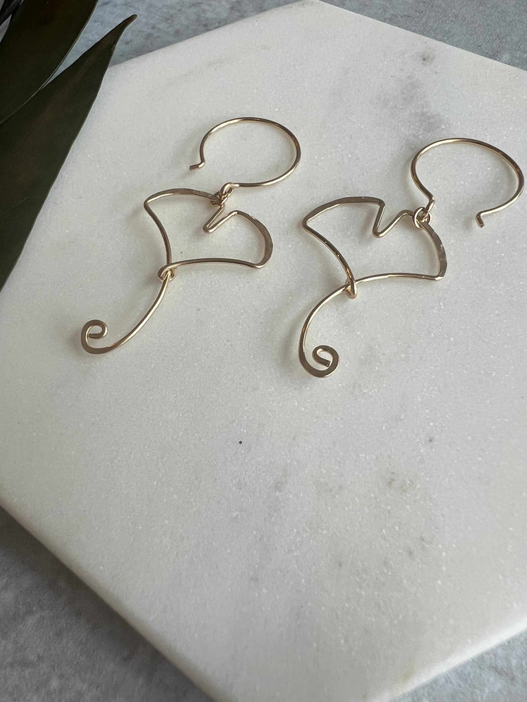Botanical Ginkgo Leaf Dangle Earrings in Gold Fill