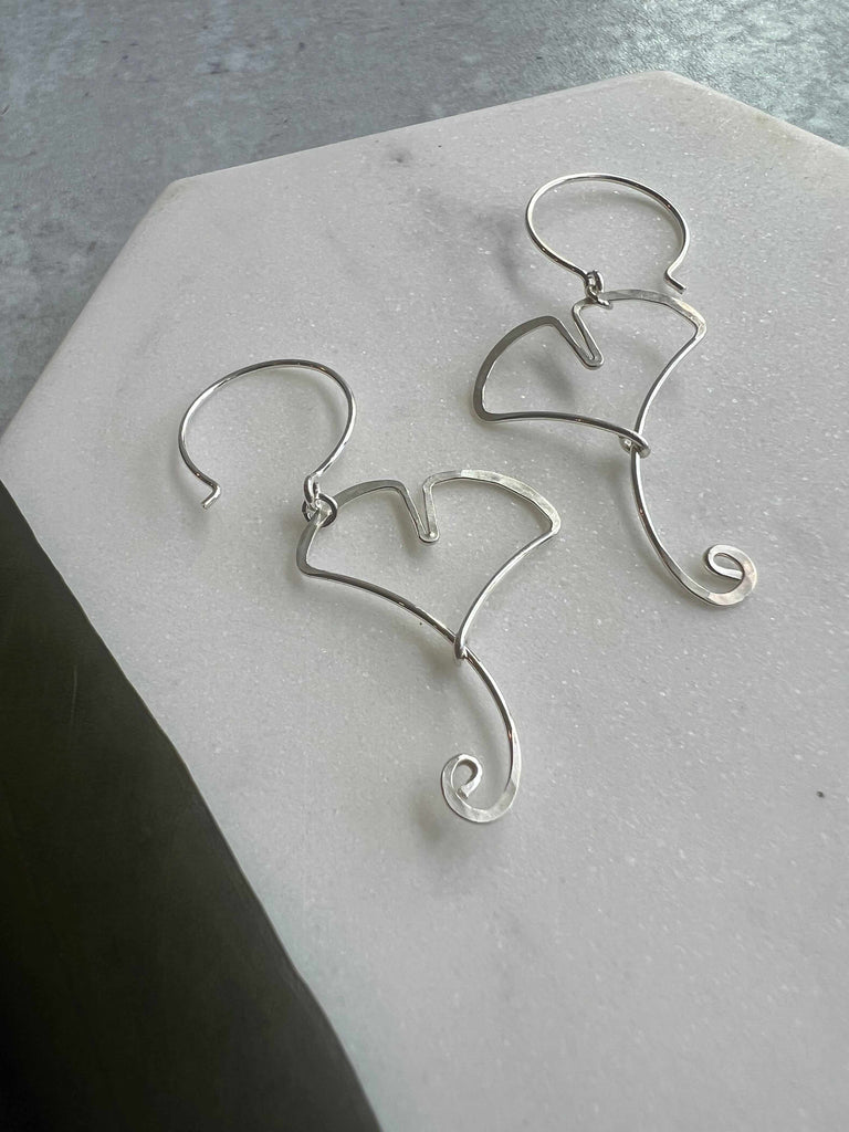 Sterling Silver Ginkgo Leaf Dangle Earrings