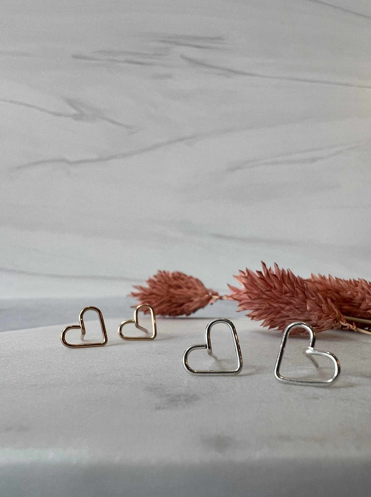 Open Heart Stud Earrings in Gold Fill and Sterling Silver