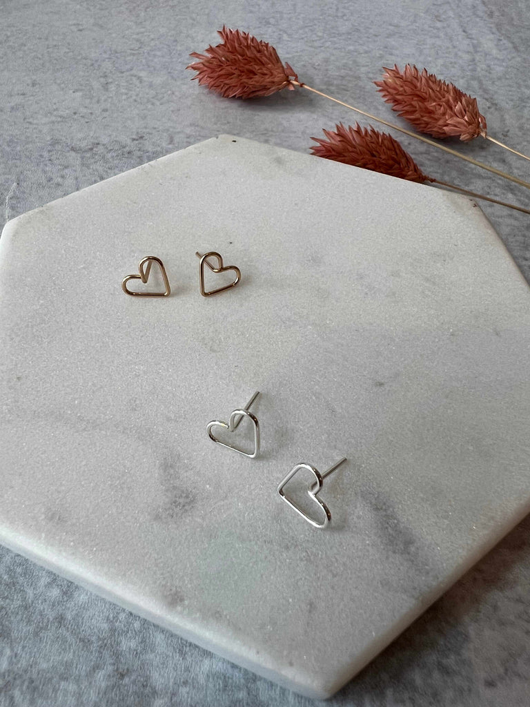 Handmade Open Heart Stud Earrings in Gold Fill and Sterling Silver
