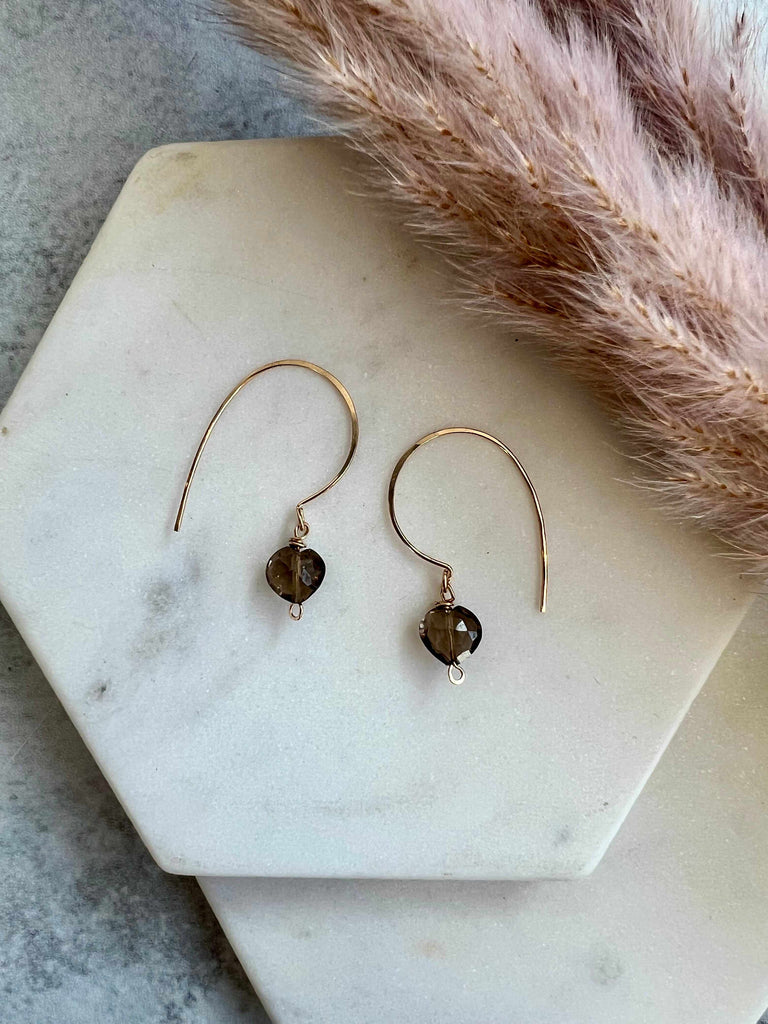 Gold Threader Hoop Earrings with smoky quartz