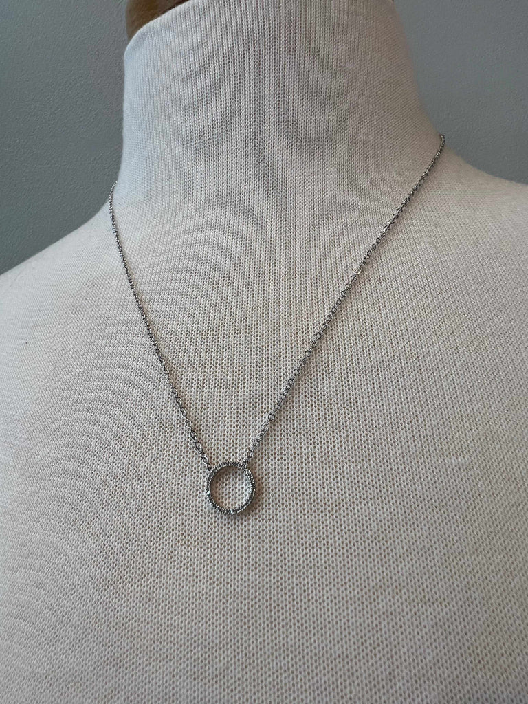 Open Circle Diamond Necklace in Sterling Silver