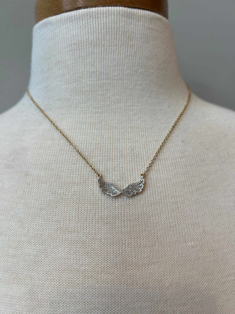 Angel Wing Pendant diamond Necklace In 14K White Gold | Fascinating Diamonds