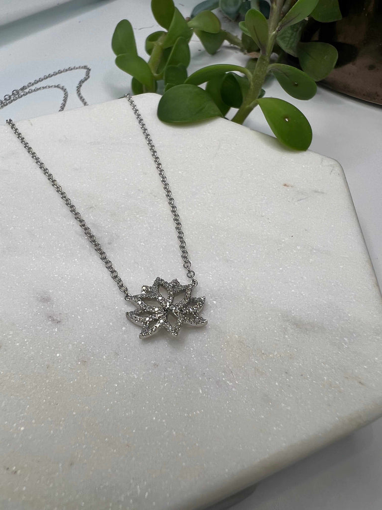 Sterling silver Blooming Lotus Diamond Necklace