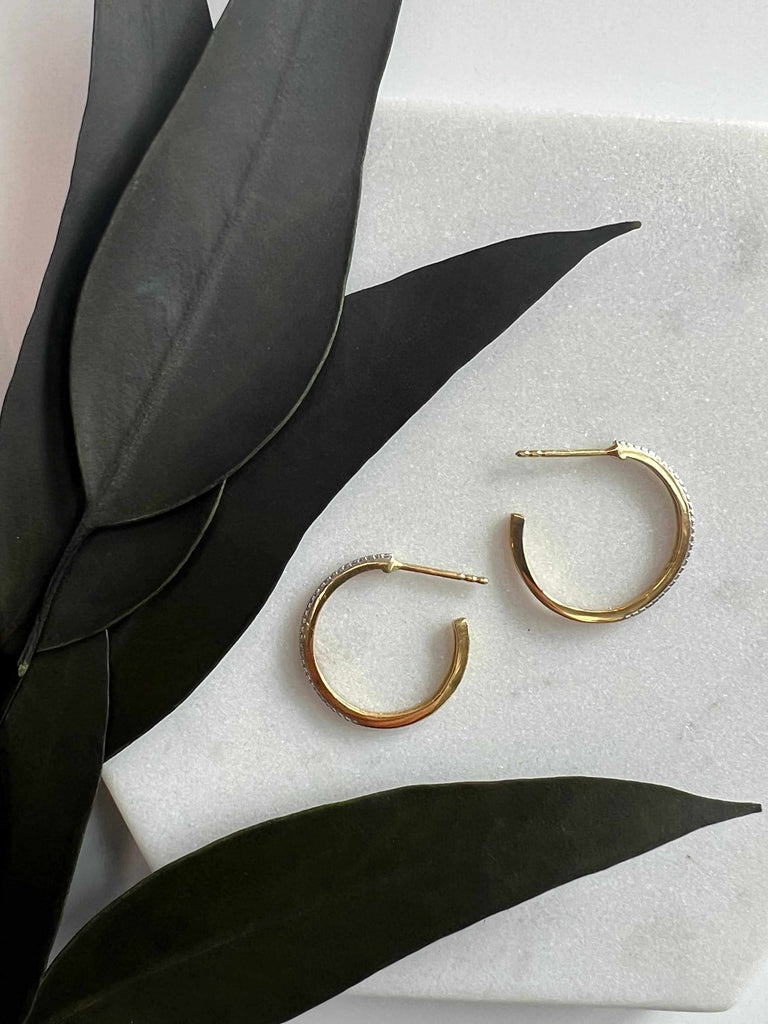 14K Gold Plated Sterling Small Diamond Hoops