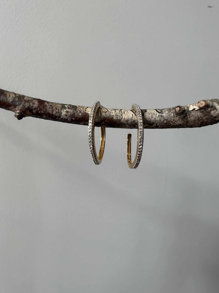 Small Diamond Hoops in 14k Gold Plated Sterling