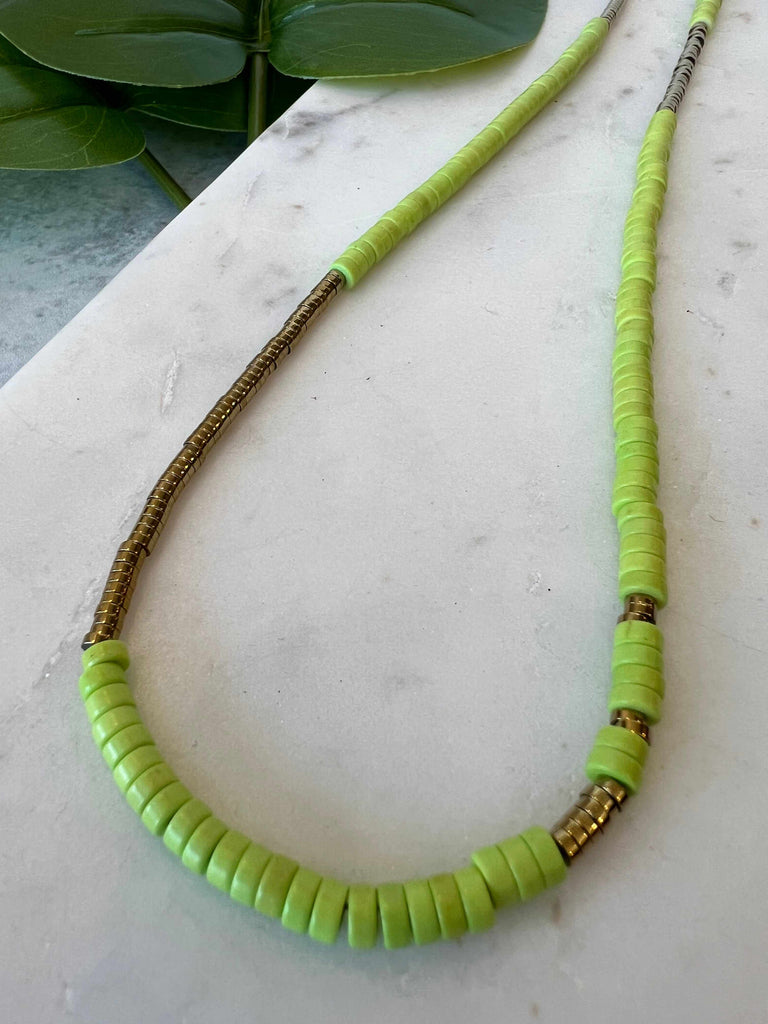 Long Brass and Beaded Necklace