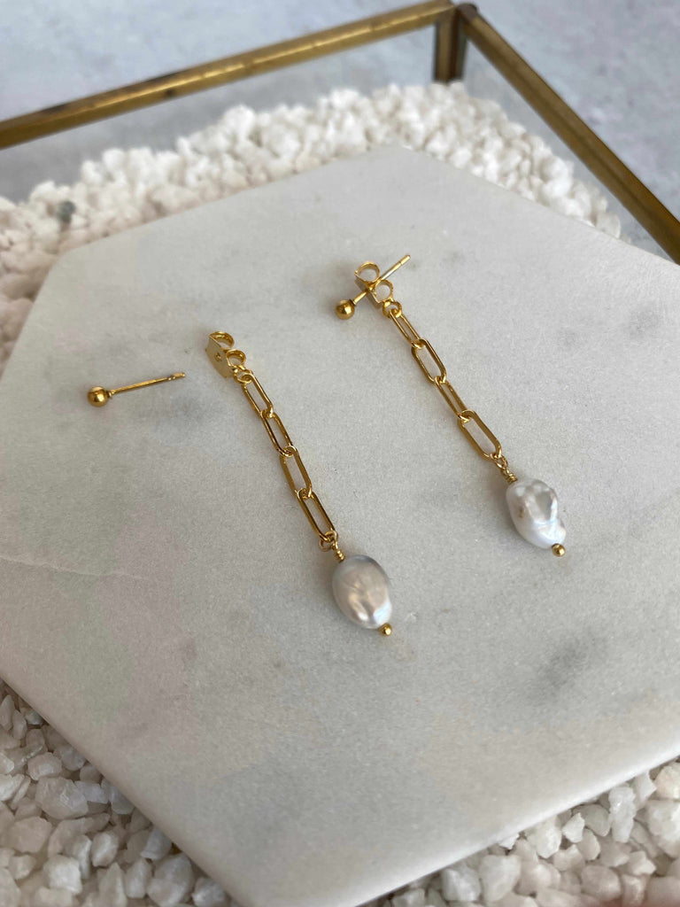 Freshwater Pearl and Gold Chain Ear Jackets