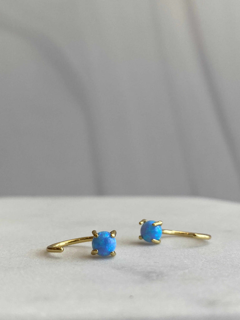 Gemstone Huggie Earrings with blue opal for joy