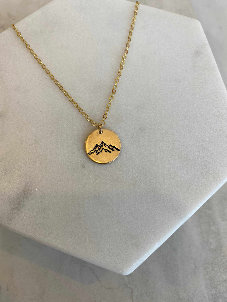 Mountain Range Disc Necklace in 14k gold fill