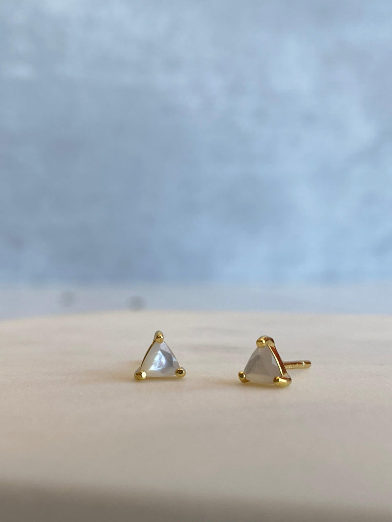 Mini Energy Gemstone Earring Studs in mother of pearl for calming