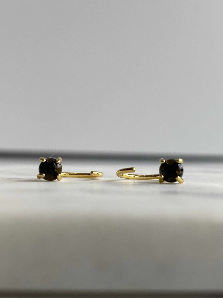 Gemstone Huggie Earrings in obsidian for blocking negativity