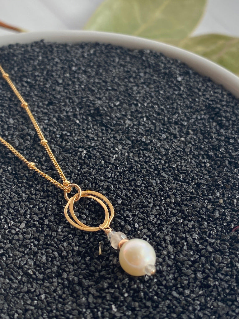 Freshwater pearl and gemstone gold fill Audrey necklace