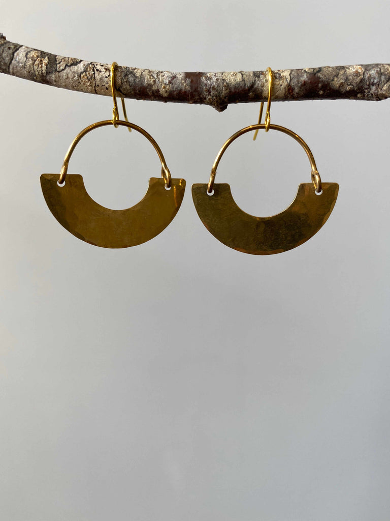 Hammered raw brass Bebe hoop earrings