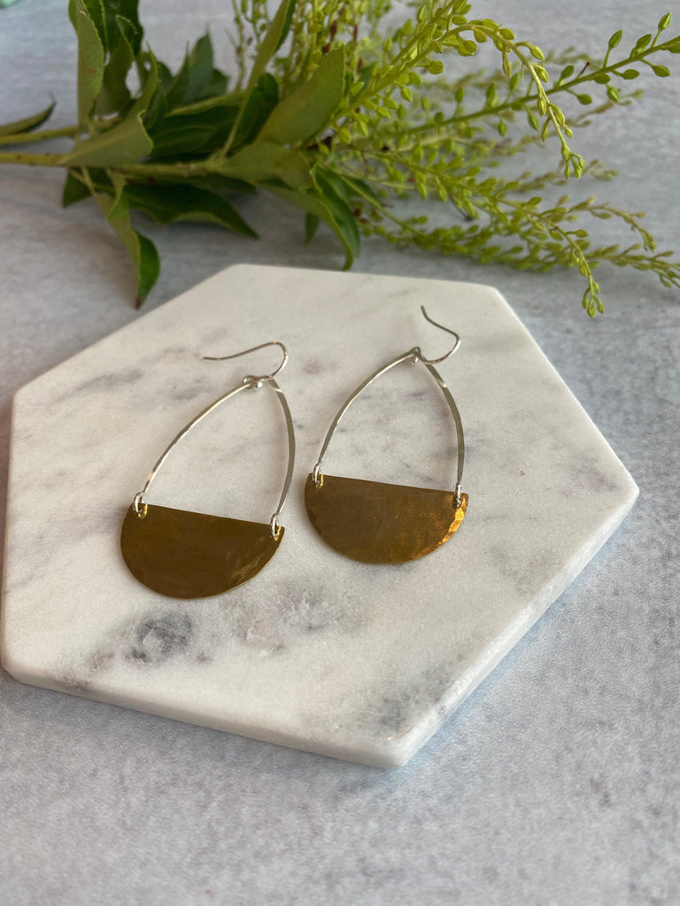 Mixed Metal Hammered Brass Semicircle Earrings