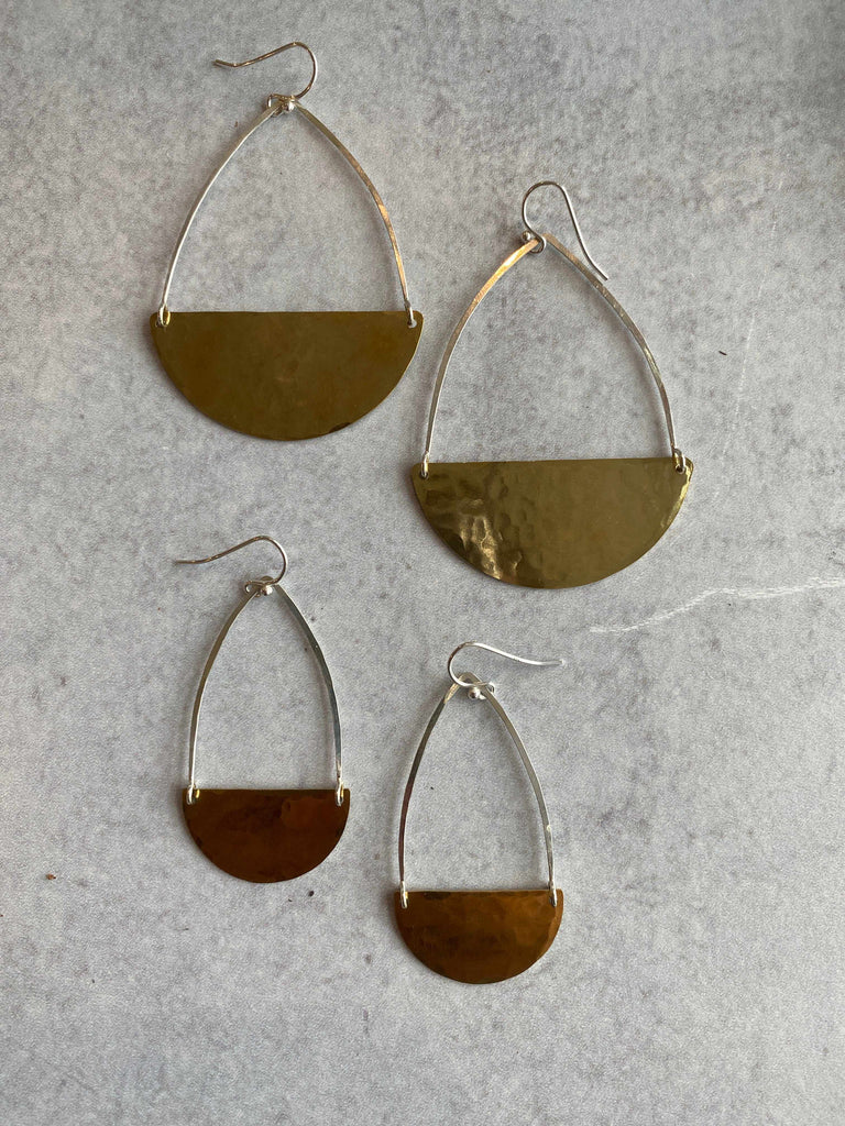 Large and small Mixed Metal Semicircle Earrings