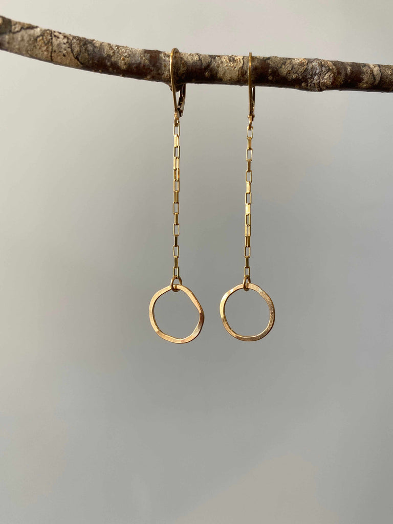 14k gold fill dangle hammered circle earrings
